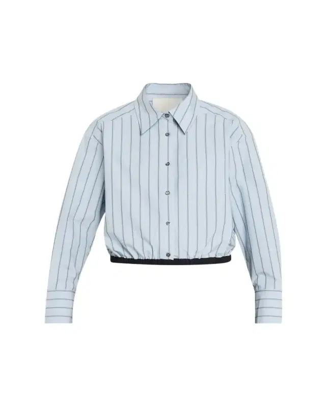 Striped Cropped Button-Front Shirt