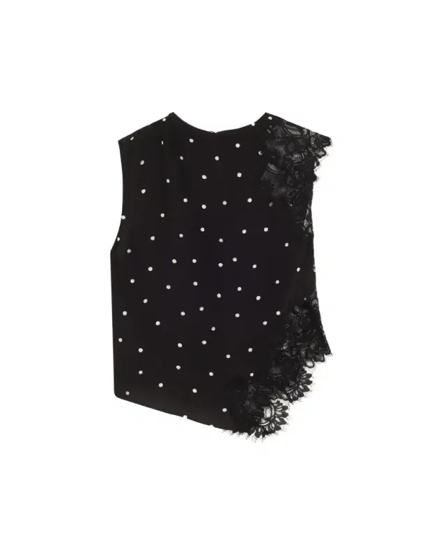 Gracie Polka-Dot Crepe and Lace Blouse