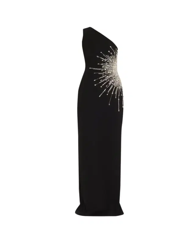 One-Shoulder Crystal Starburst Crepe Gown
