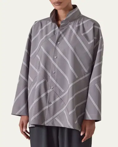Eskandar A-Line Patchwork Striped Cotton Shirt | Thumbnail 2