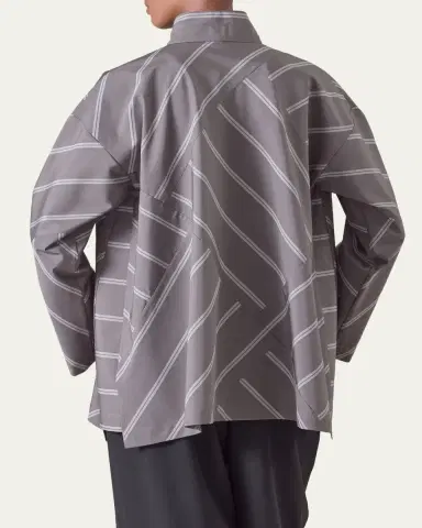 Eskandar A-Line Patchwork Striped Cotton Shirt | Thumbnail 3