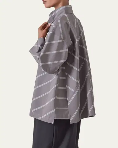 Eskandar A-Line Patchwork Striped Cotton Shirt | Thumbnail 4