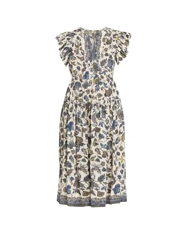 Kairi Printed Flutter-Sleeve Midi Dress