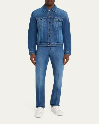 Givenchy Men's Medium Blue Denim Jacket with Leather Label | Thumbnail 2 Givenchy Men's Medium Blue Denim Jacket with Leather Label | Thumbnail 2