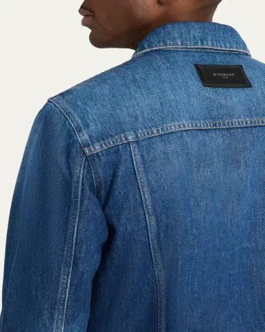 Givenchy Men's Medium Blue Denim Jacket with Leather Label | Thumbnail 5 Givenchy Men's Medium Blue Denim Jacket with Leather Label | Thumbnail 5