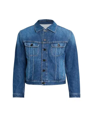 Givenchy Men's Medium Blue Denim Jacket with Leather Label | Thumbnail 1 Givenchy Men's Medium Blue Denim Jacket with Leather Label | Thumbnail 1