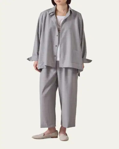 Eskandar Wide Longer Back Shirt Jacket With Collar - Mid Plus Length | Thumbnail 2