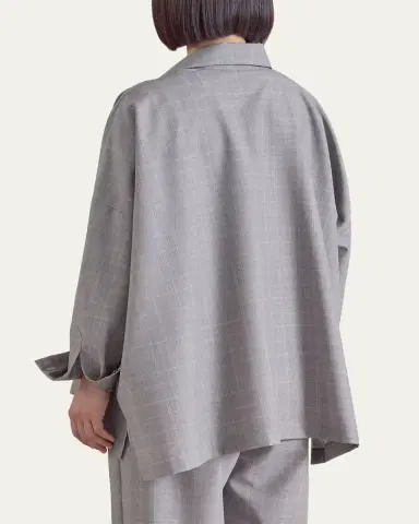 Eskandar Wide Longer Back Shirt Jacket With Collar - Mid Plus Length | Thumbnail 3