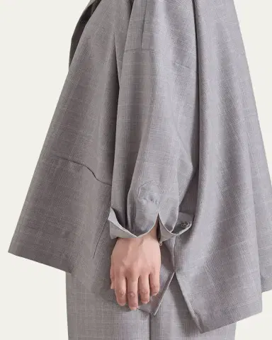 Eskandar Wide Longer Back Shirt Jacket With Collar - Mid Plus Length | Thumbnail 5