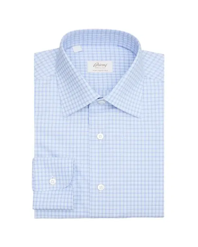 Brioni Men's Ventiquattro Cotton Micro-Plaid Dress Shirt