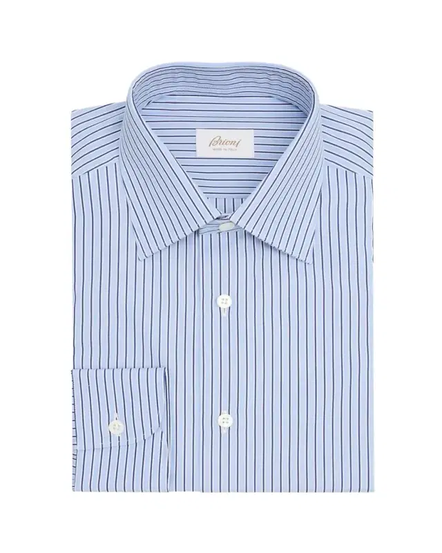 Brioni Men's Cotton Pinstripe Point Collar Dress Shirt