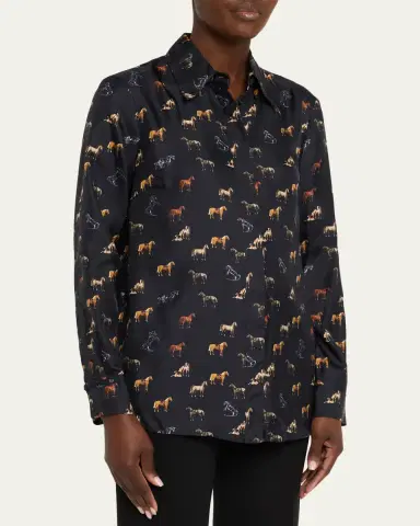 Gabriela Hearst Cruz Horse-Print Silk Button-Down Shirt | Thumbnail 4