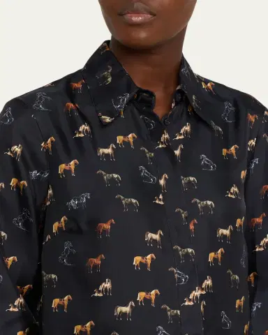 Gabriela Hearst Cruz Horse-Print Silk Button-Down Shirt | Thumbnail 5