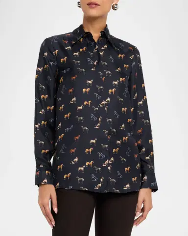 Gabriela Hearst Cruz Horse-Print Silk Button-Down Shirt | Thumbnail 8