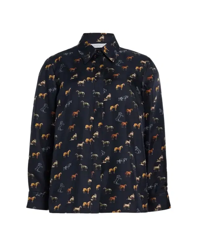 Gabriela Hearst Cruz Horse-Print Silk Button-Down Shirt