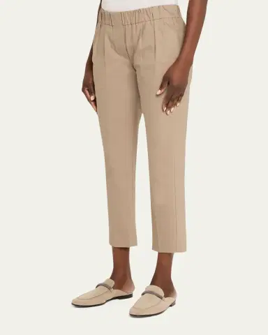 Brunello Cucinelli Cotton Twill Slim-Leg Ankle Pull-On Pants | Thumbnail 4