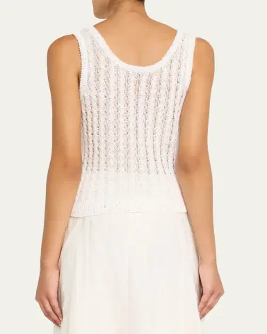 Brunello Cucinelli Linen Pailette Charming Cable Scoop-Neck Tank Top | Thumbnail 3