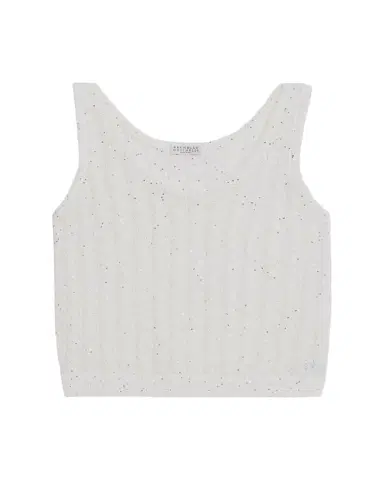 Brunello Cucinelli Linen Pailette Charming Cable Scoop-Neck Tank Top | Thumbnail 1