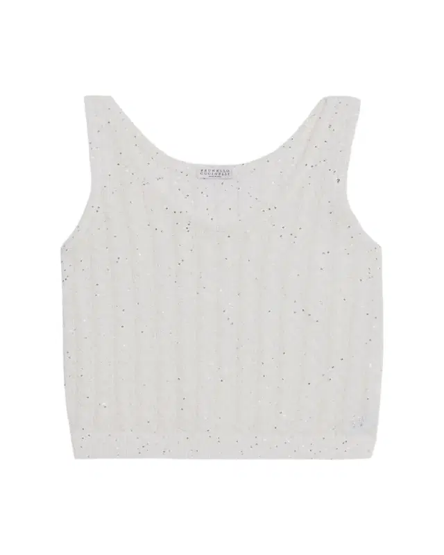 Brunello Cucinelli Linen Pailette Charming Cable Scoop-Neck Tank Top