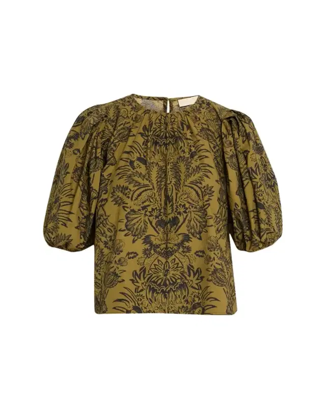 Frantiska Floral Poplin Puff-Sleeve Blouse