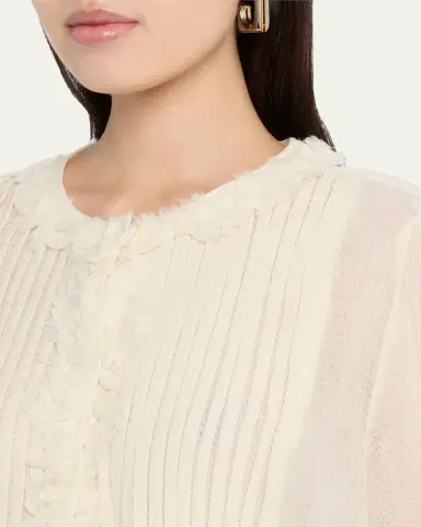 Ulla Johnson Adriel Pleated Ruffle Long-Sleeve Button-Down Top | Thumbnail 5