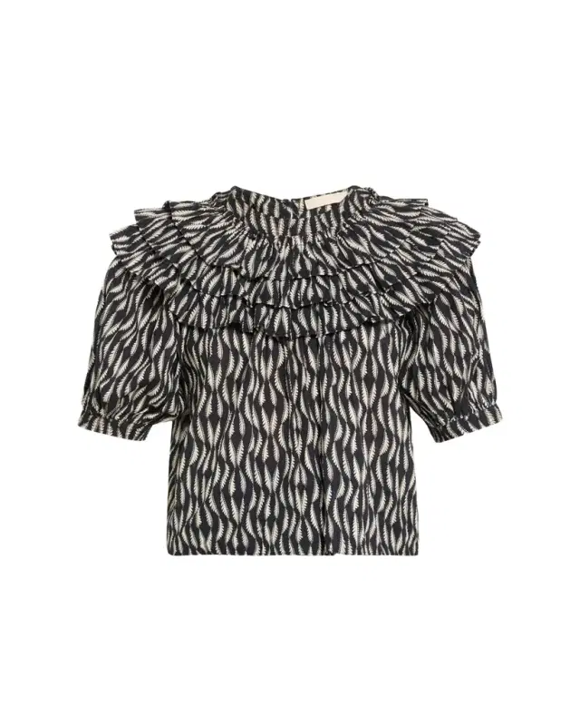 Mira Ruffle Puff-Sleeve Cotton Blouse