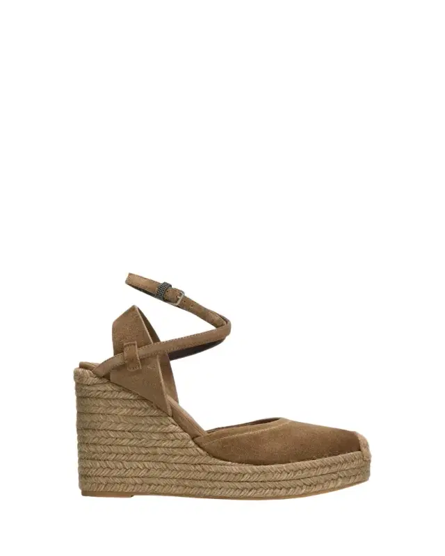 Brunello Cucinelli 80mm Monili Suede Espadrille Wedges