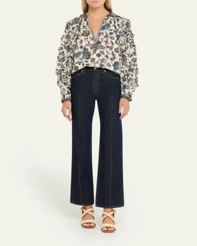 Ulla Johnson Azrou Floral Long-Sleeve Ruffle Blouse | Thumbnail 2