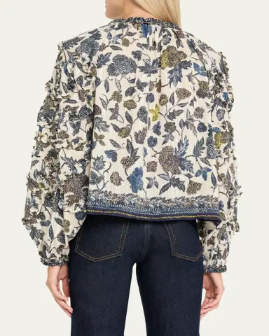 Ulla Johnson Azrou Floral Long-Sleeve Ruffle Blouse | Thumbnail 3