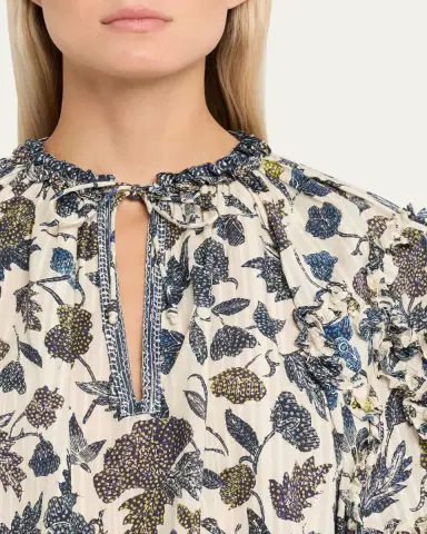Ulla Johnson Azrou Floral Long-Sleeve Ruffle Blouse | Thumbnail 5