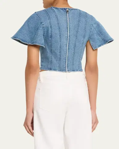 Simkhai Kolby Short-Sleeve Denim Top | Thumbnail 3