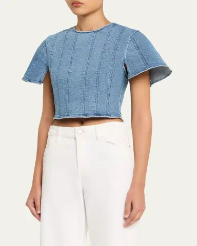Simkhai Kolby Short-Sleeve Denim Top | Thumbnail 4