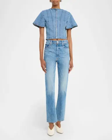 Simkhai Kolby Short-Sleeve Denim Top | Thumbnail 6