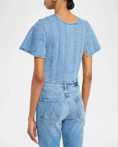 Simkhai Kolby Short-Sleeve Denim Top | Thumbnail 7