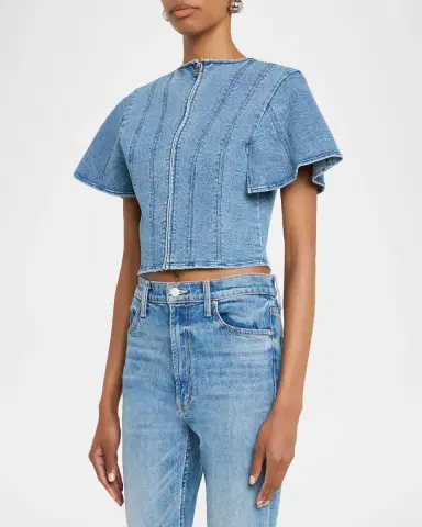 Simkhai Kolby Short-Sleeve Denim Top | Thumbnail 8
