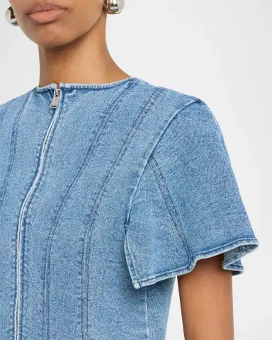 Simkhai Kolby Short-Sleeve Denim Top | Thumbnail 9