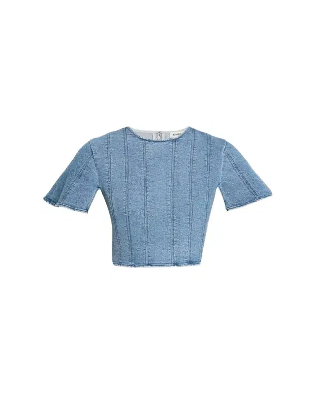 SIMKHAI Kolby Short-Sleeve Denim Top