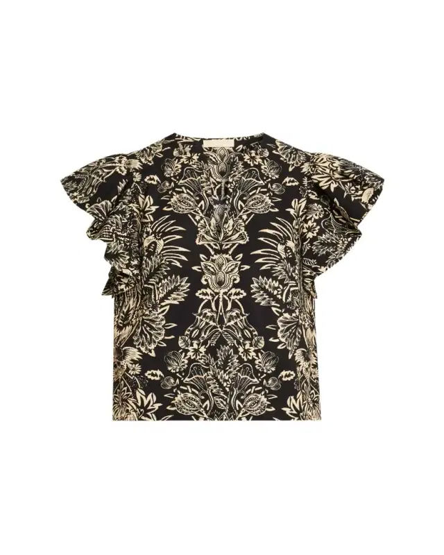 Severine Floral Flutter-Sleeve Blouse