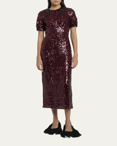 Erdem Twisted Short-Sleeve Sequined Midi Dress | Thumbnail 2 Erdem Twisted Short-Sleeve Sequined Midi Dress | Thumbnail 2