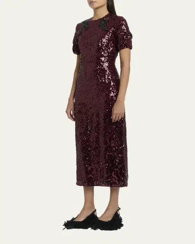 Erdem Twisted Short-Sleeve Sequined Midi Dress | Thumbnail 4 Erdem Twisted Short-Sleeve Sequined Midi Dress | Thumbnail 4