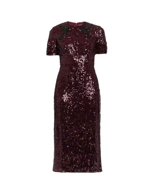 Twisted Short-Sleeve Sequined Midi Dress