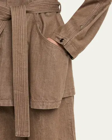 Ossou Sweep Belted Denim Jacket with Leather Collar | Thumbnail 5 Ossou Sweep Belted Denim Jacket with Leather Collar | Thumbnail 5