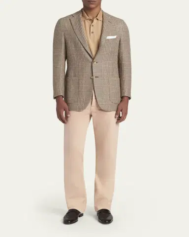 Kiton Men's Prince of Wales Cashmere and Linen Sport Coat | Thumbnail 2 Kiton Men's Prince of Wales Cashmere and Linen Sport Coat | Thumbnail 2