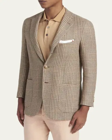 Kiton Men's Prince of Wales Cashmere and Linen Sport Coat | Thumbnail 4 Kiton Men's Prince of Wales Cashmere and Linen Sport Coat | Thumbnail 4