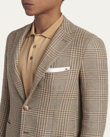 Kiton Men's Prince of Wales Cashmere and Linen Sport Coat | Thumbnail 5 Kiton Men's Prince of Wales Cashmere and Linen Sport Coat | Thumbnail 5