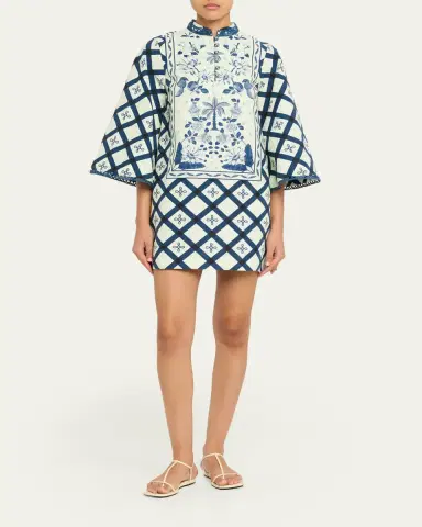 VERANDAH Palm Azulejos Mini Kaftan Dress | Thumbnail 2