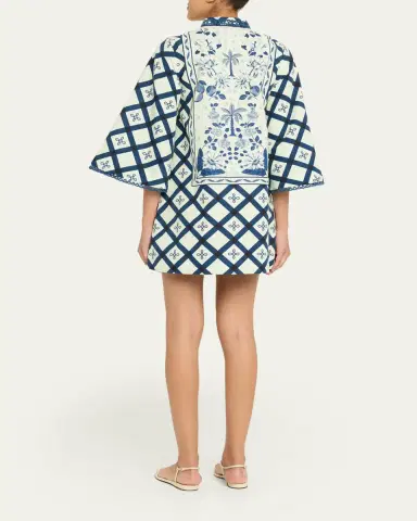 VERANDAH Palm Azulejos Mini Kaftan Dress | Thumbnail 3