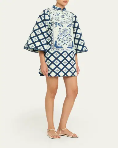 VERANDAH Palm Azulejos Mini Kaftan Dress | Thumbnail 4