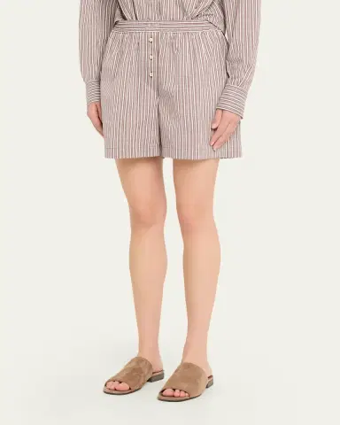 Brunello Cucinelli Striped Crispy Cotton-Silk Pajama Shorts | Thumbnail 4 Brunello Cucinelli Striped Crispy Cotton-Silk Pajama Shorts | Thumbnail 4