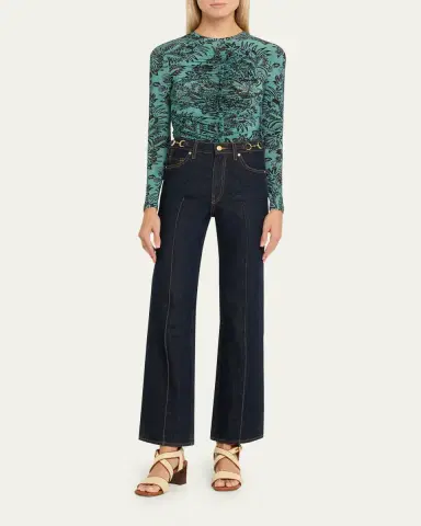Ulla Johnson Asha Floral-Print Ruched Long-Sleeve T-Shirt | Thumbnail 2